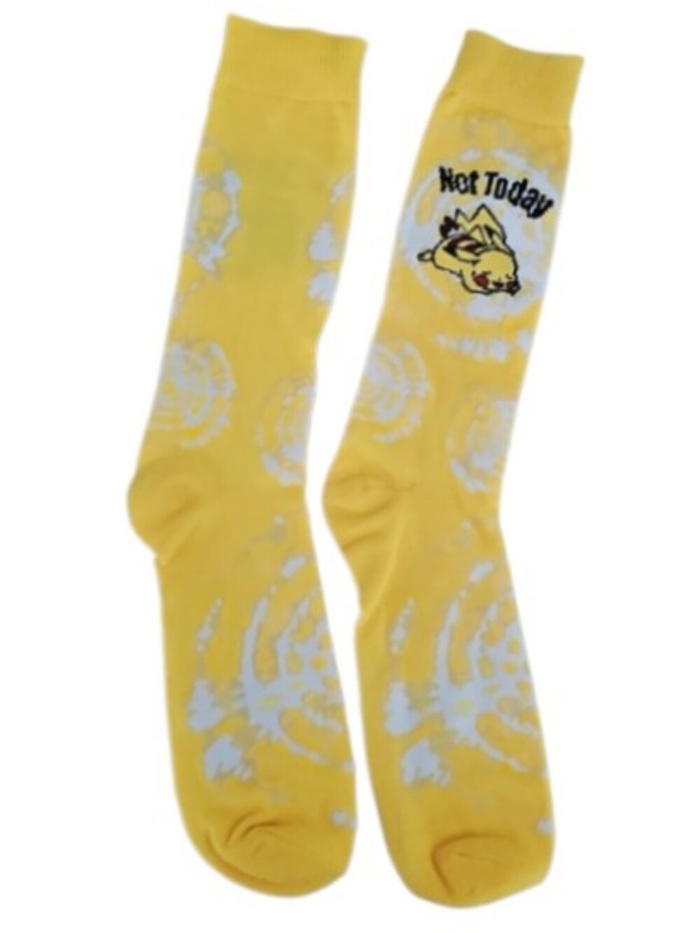Pokemon Pikachu Not Today Crew Socks Yellow Tie Dye Novelty NWOT Animecore Gift - Picture 3 of 12